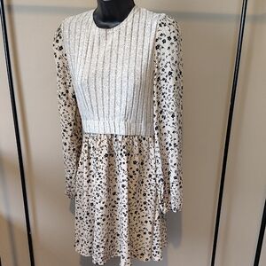 SHEIN Black and Cream Floral Long Sleeve Dress